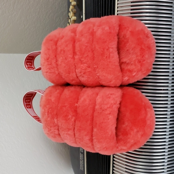 NWT-SUPER CUTE UGG FLUFF YEAH CORAL OPEN TOE SLING BACK SLIPPERS - Picture 2 of 6